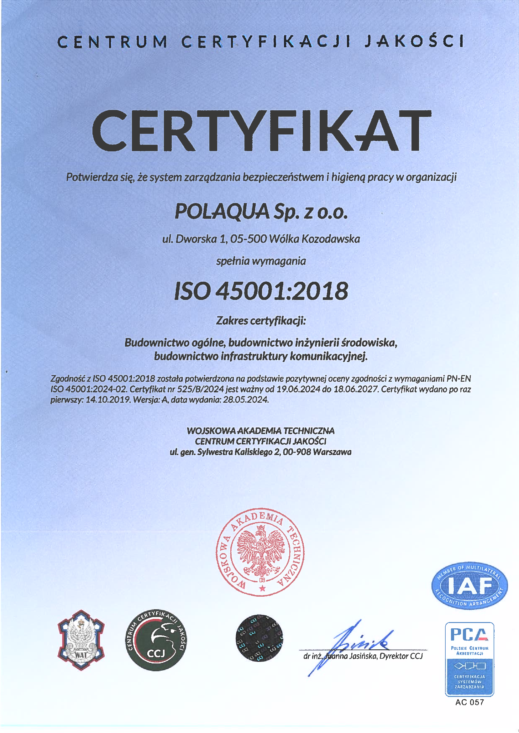 Certyfikat zarządzania BHP